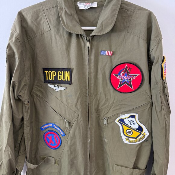 Top Gun Flight Suit Army Green Jumpsuit Costume - Picture 2 of 11